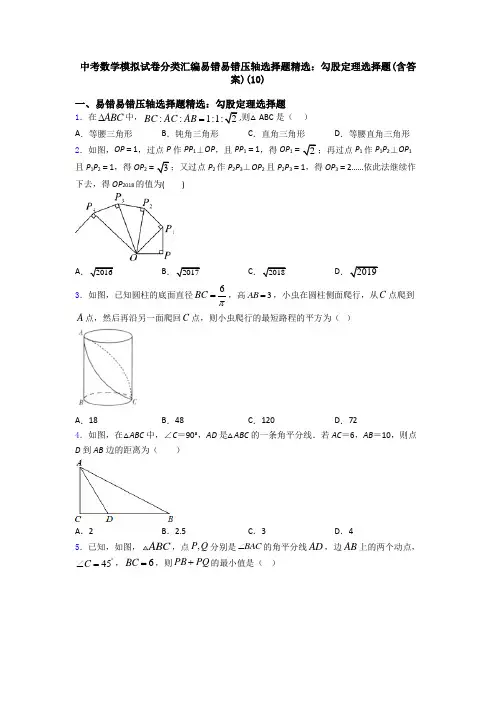 勾股定理选择题(含答案)(10)