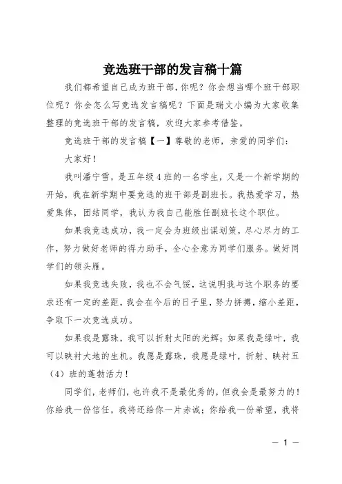 竞选班干部的发言稿十篇