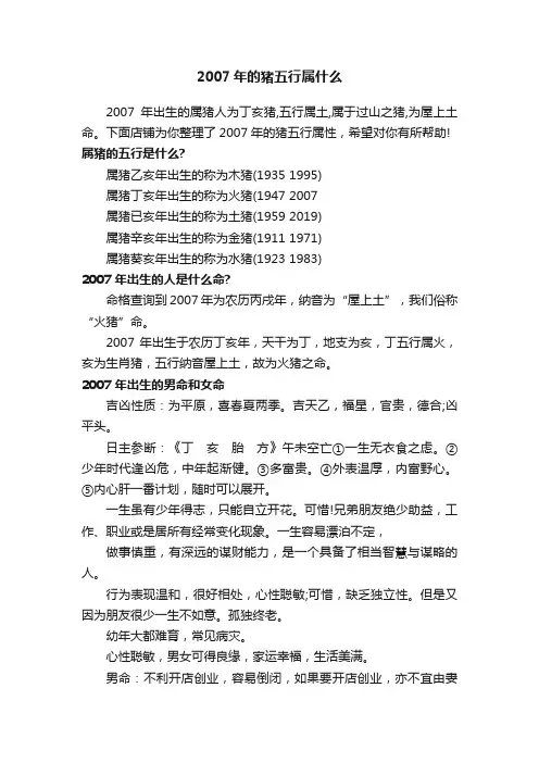 2007年的猪五行属什么