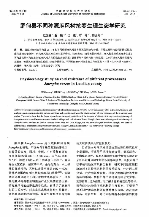 罗甸县不同种源麻风树抗寒生理生态学研究
