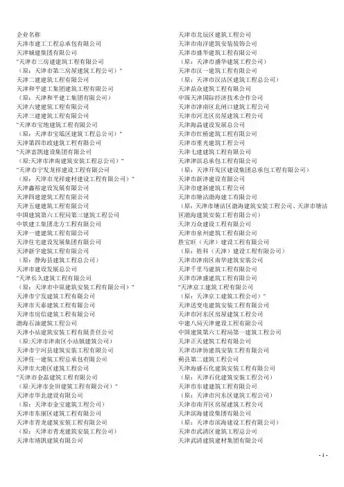 天津建筑工程公司企业名录