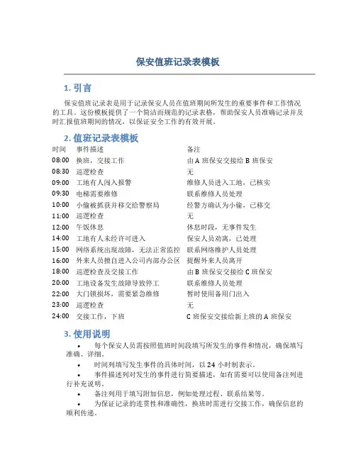 保安值班记录表模板 (2)