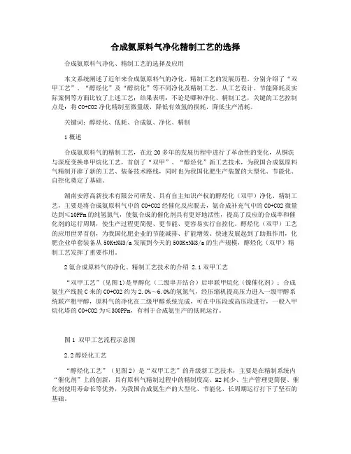 合成氨原料气净化精制工艺的选择