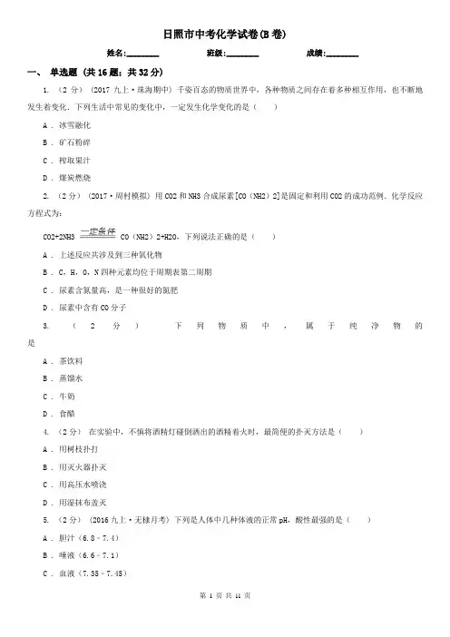 日照市中考化学试卷(B卷)