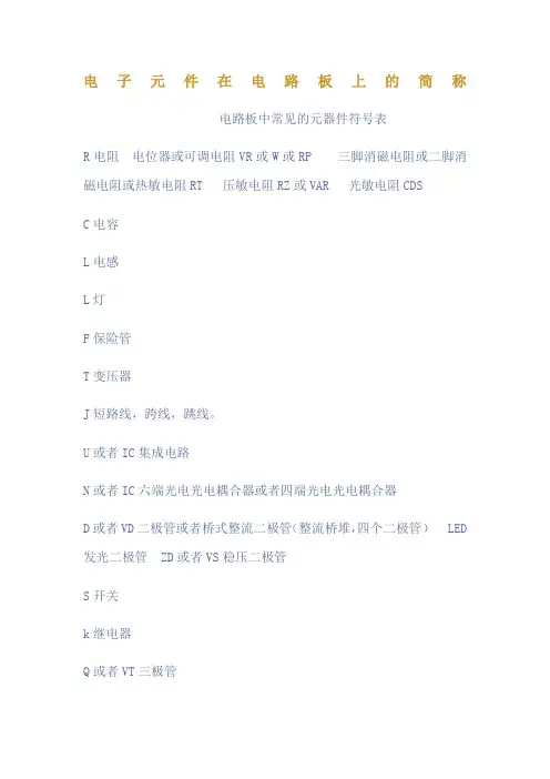电子元件在电路板上的简称