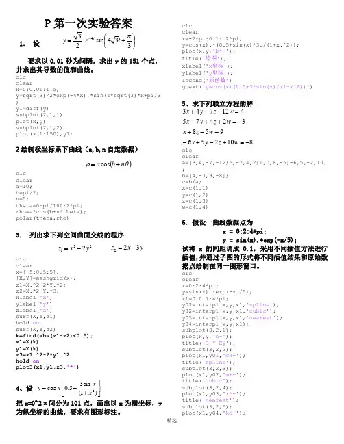 matlab上机习题详解-试题答案
