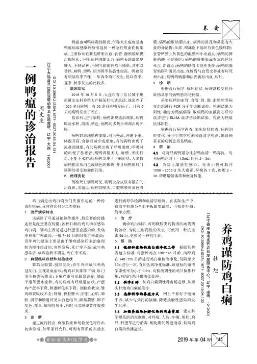 一例鸭瘟的诊治报告