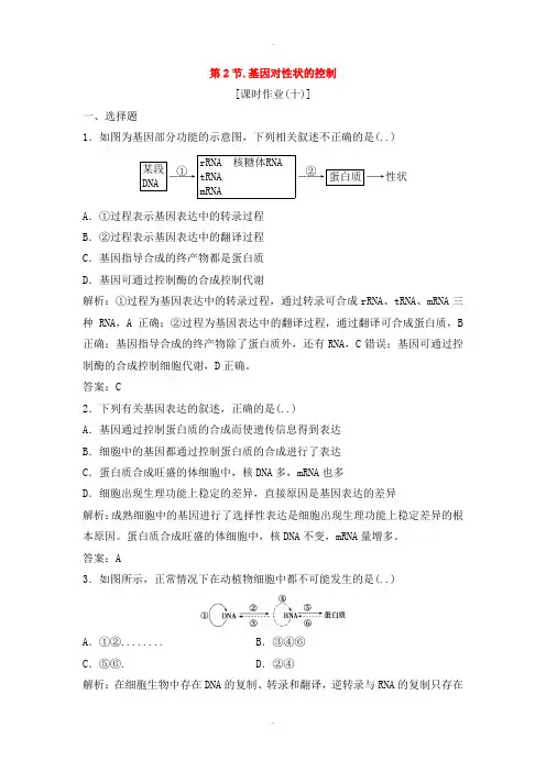 人教版高中生物必修二第四章基因的表达第2节基因对性状的控制优化练习