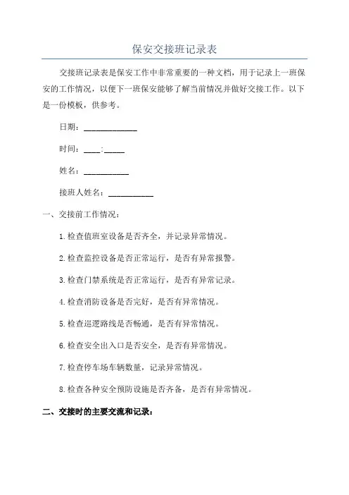 保安交接班记录表