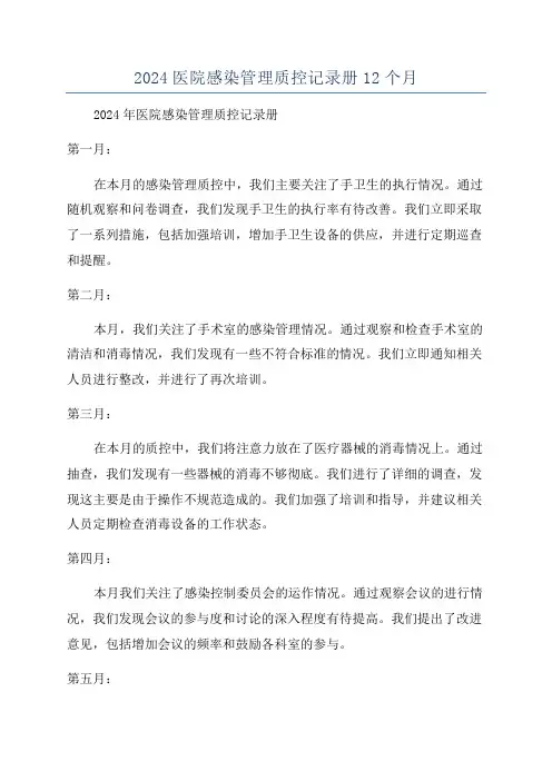 2024医院感染管理质控记录册12个月