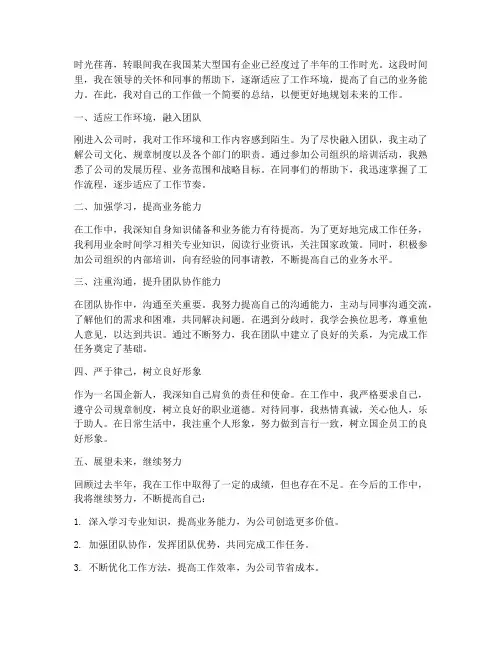 国企新人个人总结范文