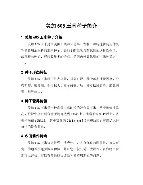美加605玉米种子简介