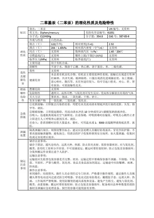 二苯基汞(二苯汞)的理化性质及危险特性表