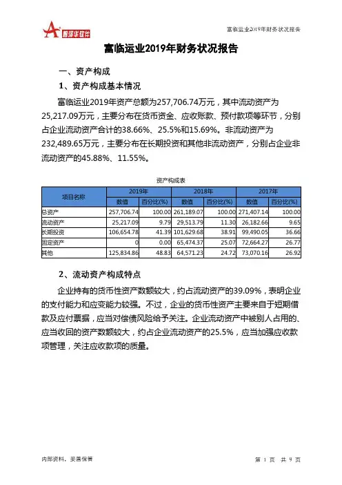 富临运业2019年财务状况报告