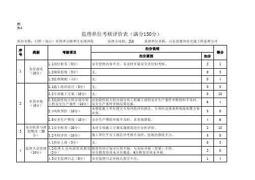 监理单位考核评价表
