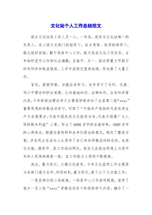 文化站个人工作总结范文