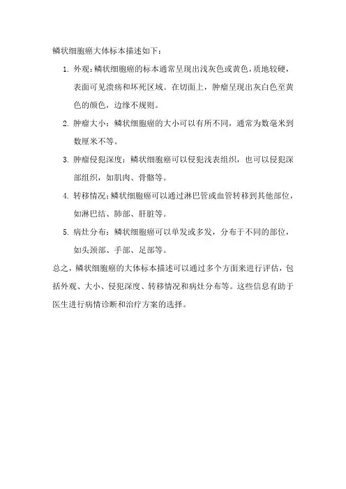鳞状细胞癌大体标本描述