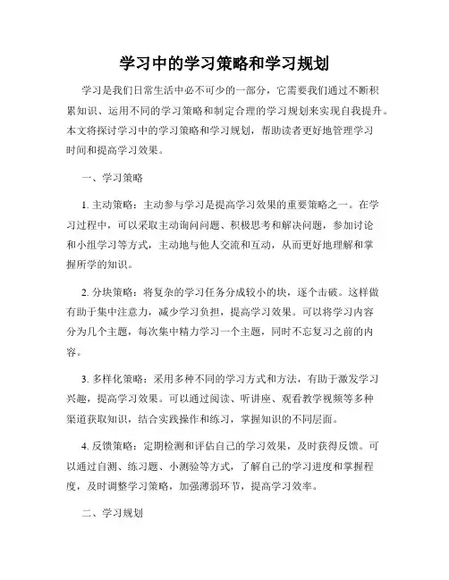 学习中的学习策略和学习规划
