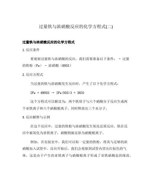 过量铁与浓硝酸反应的化学方程式(二)