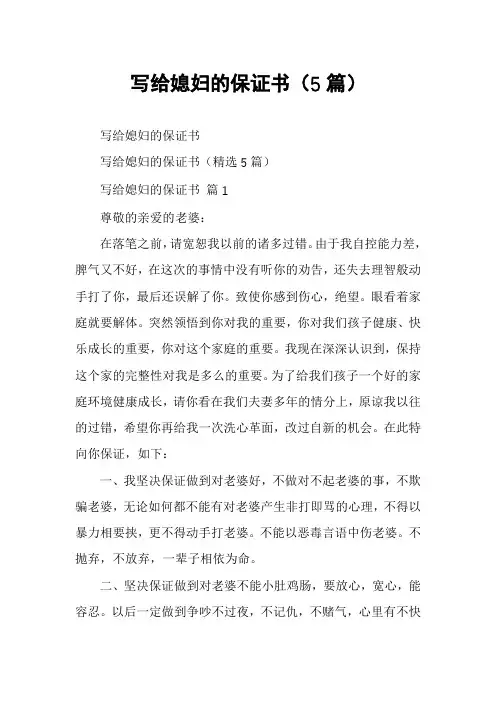 写给媳妇的保证书(5篇)