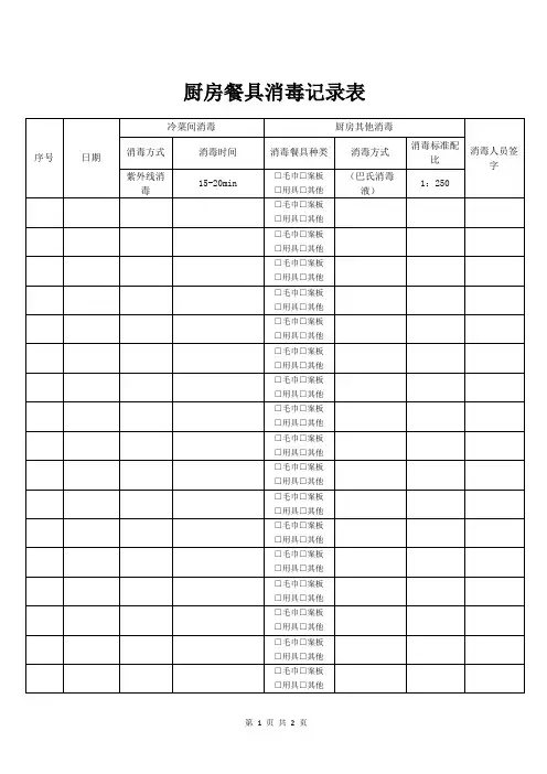 厨房餐具消毒记录表