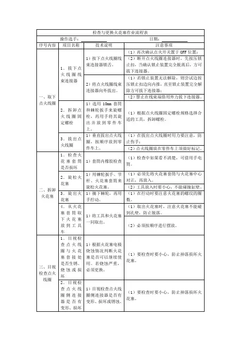 检查与更换火花塞作业流程表