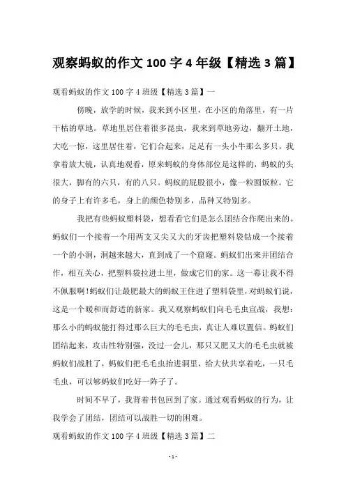观察蚂蚁的作文100字4年级【3篇】
