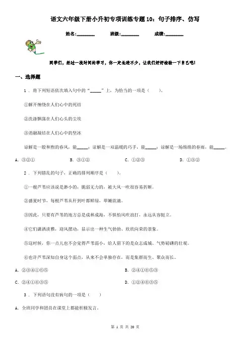 语文六年级下册小升初专项训练专题10：句子排序、仿写 2