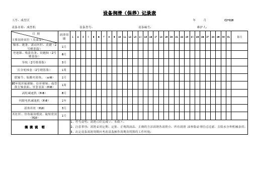 设备润滑保养记录表表