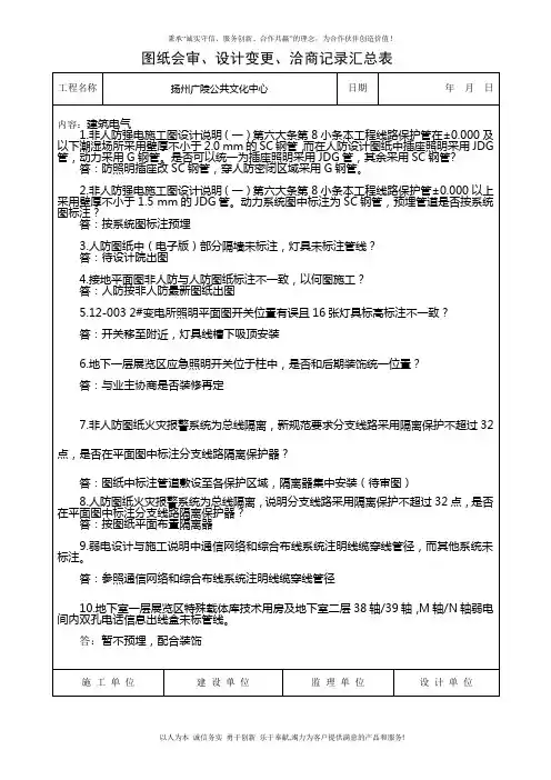 图纸会审、设计变更、洽商记录汇总表     TJ2