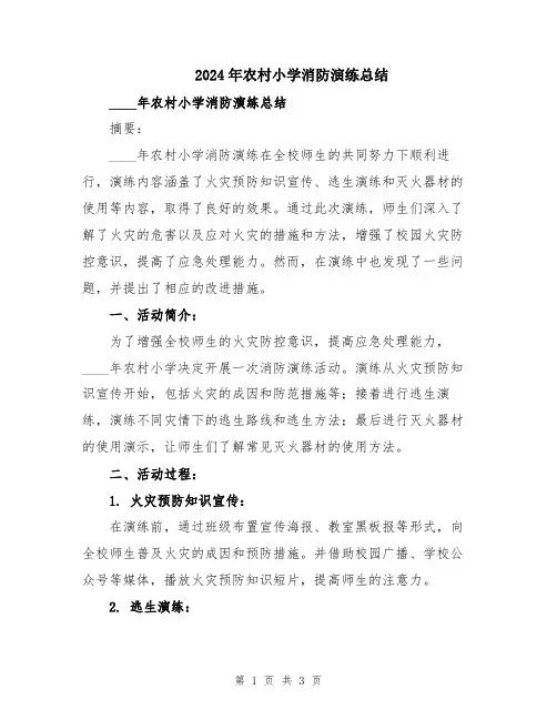 2024年农村小学消防演练总结