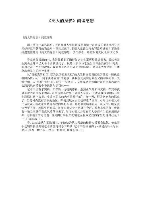 《高大的身影》阅读感想