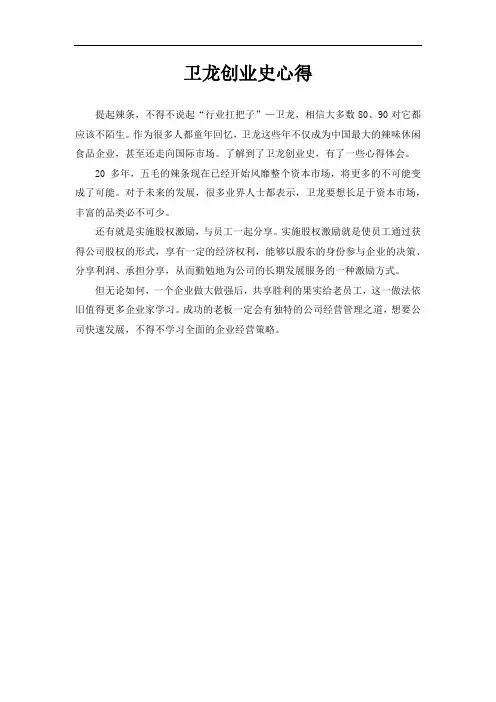 卫龙创业史心得