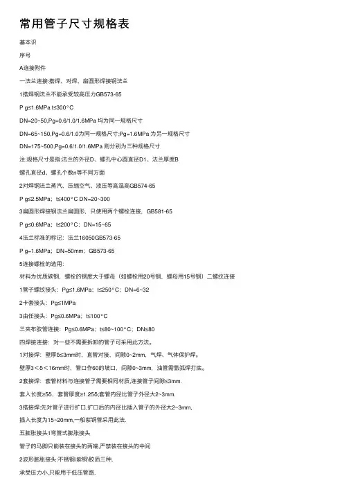 常用管子尺寸规格表