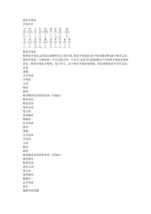 韩语字母表