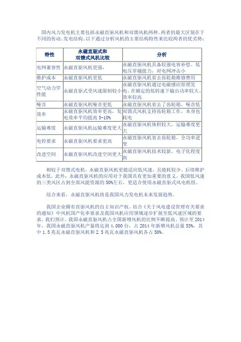 直驱型与双馈型比较