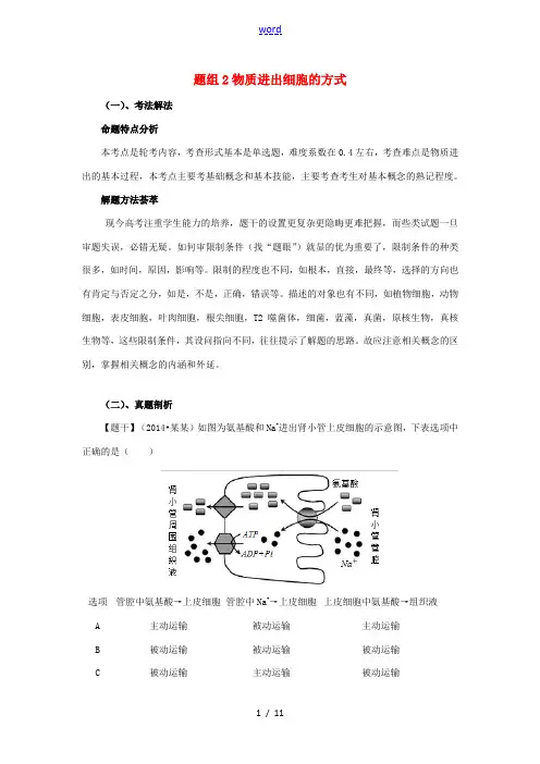 高考圈题(新课标II卷)高考生物总复习 题组训练2 物质进出细胞的方式-人教版高三全册生物试题