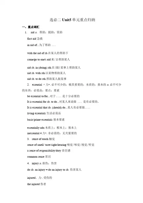 人教版(2019)选择性必修第二册Unit 5 First Aid 单元重点归纳清单素材