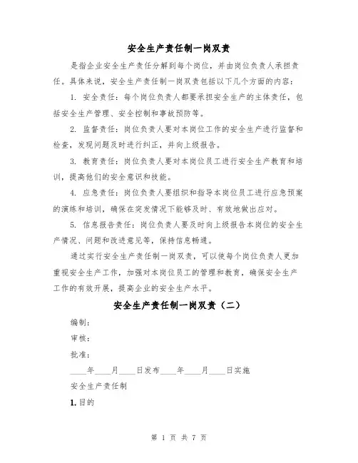 安全生产责任制一岗双责（二篇）