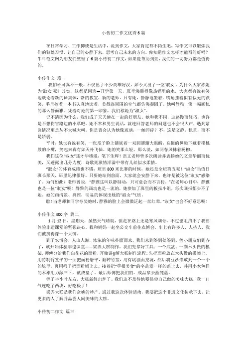 小传初二作文优秀6篇