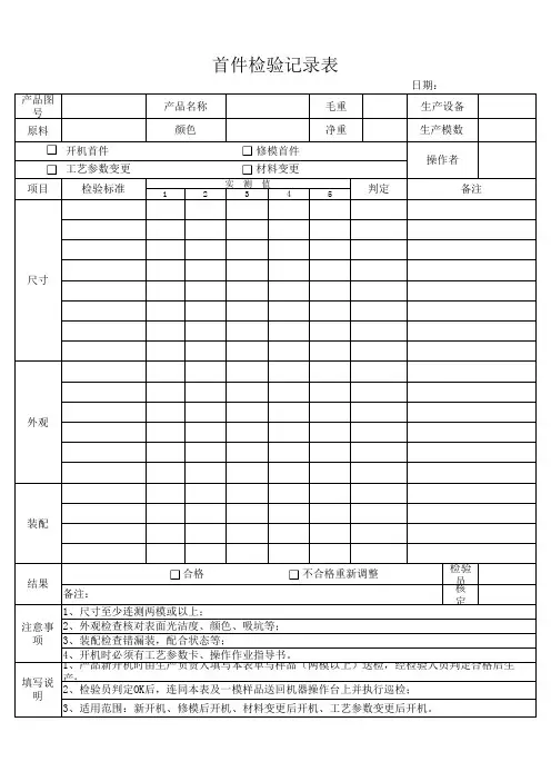 品质首件巡检记录表模板
