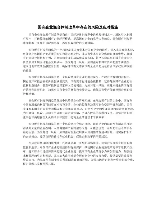 国有企业混合体制改革中存在的风险及应对措施