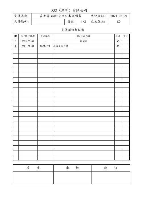 氟利昂MSDS安全技术说明书