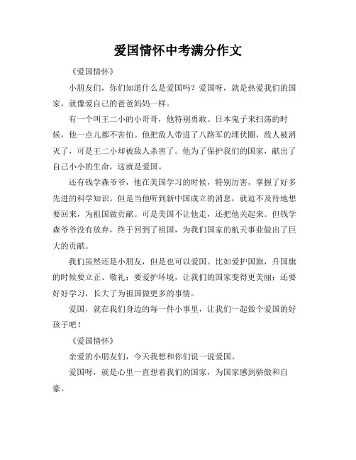 爱国情怀中考满分作文