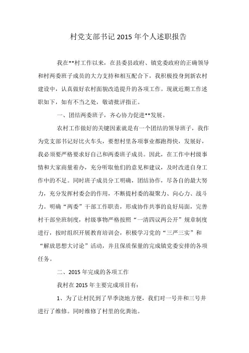 村党支部书记2015年个人述职报告