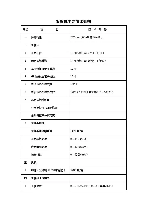 9970采棉机主要技术规格