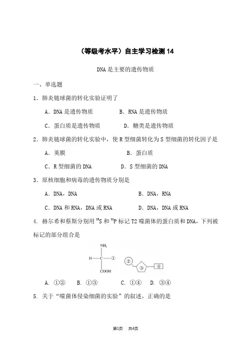 人教版高中生物必修第2册 DNA是主要的遗传物质课后作业