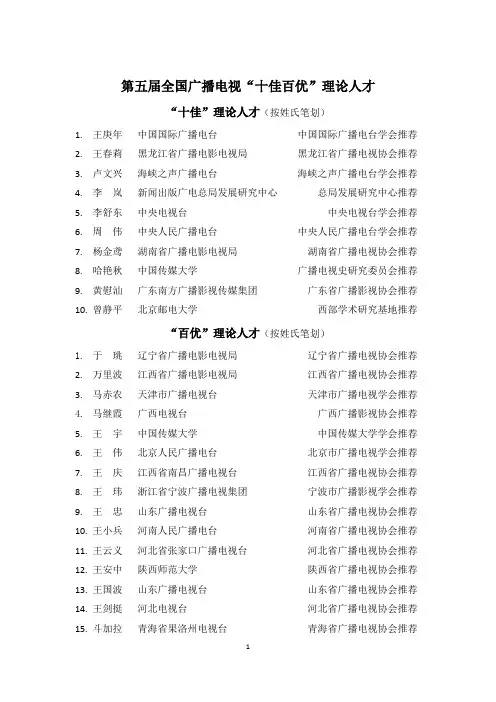 第五届全国广播电视“十佳百优”理论人才