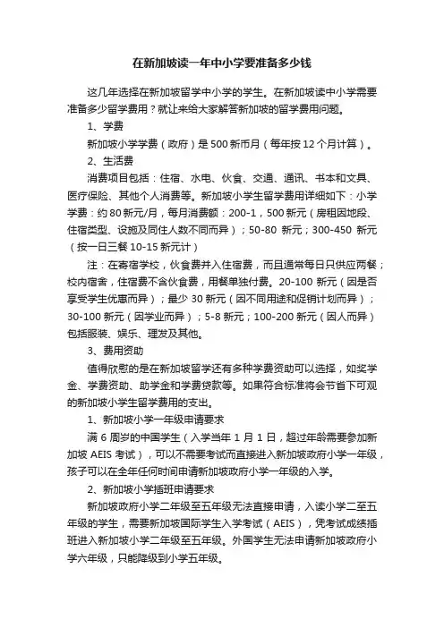 在新加坡读一年中小学要准备多少钱