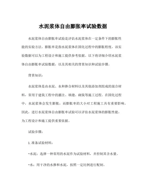 水泥浆体自由膨胀率试验数据
